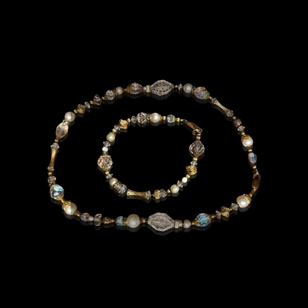 18KT Gold Filled Fresh Water Pearl and Crystal Necklace