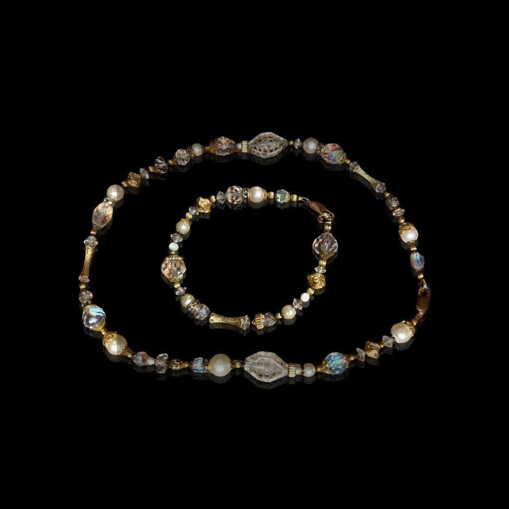 18KT GF Fresh Water Pearl and Crystal Bracelet