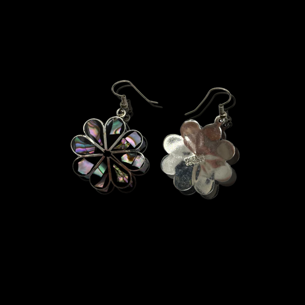 Alpaca Silver Inlaid Abalone Dangle Earrings