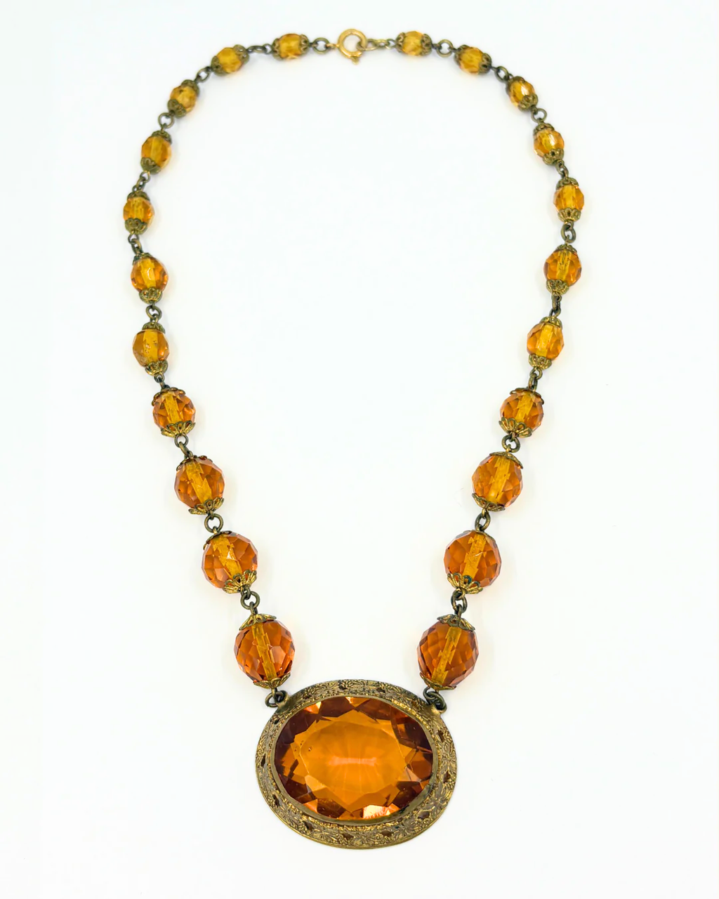1920s Czech Amber Glass Statement Necklace