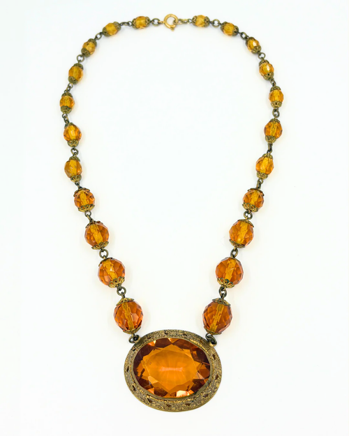 1920s Czech Amber Glass Statement Necklace