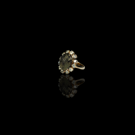 Scarab with White Rhinestone Statement Ring