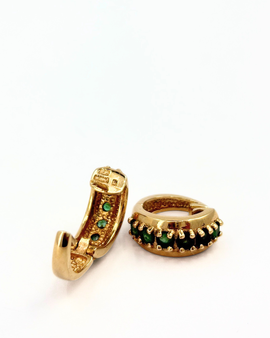 Gold Vermeil Clawset Emerald Huggies