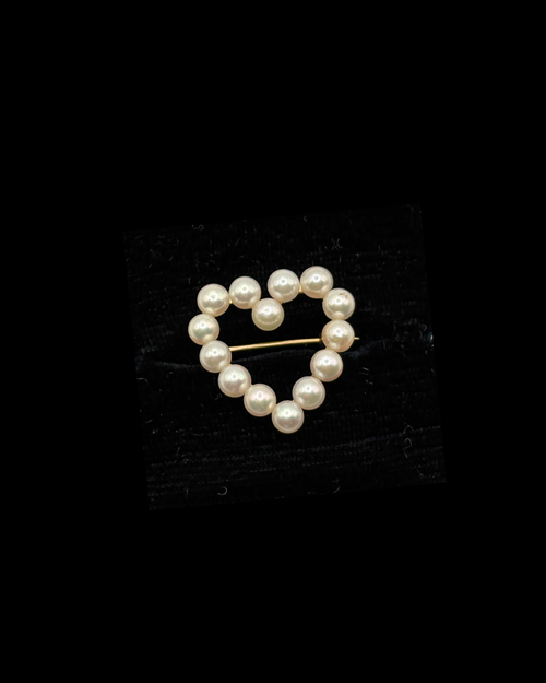 14KT Genuine Pearl Heart Brooch