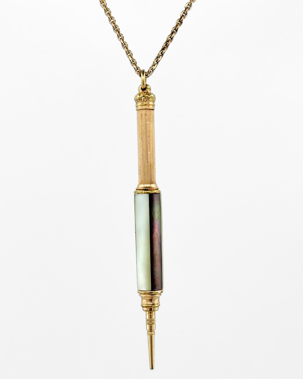 Antique Mother of Pearl Gold-Filled Telescopic Pencil Pendant