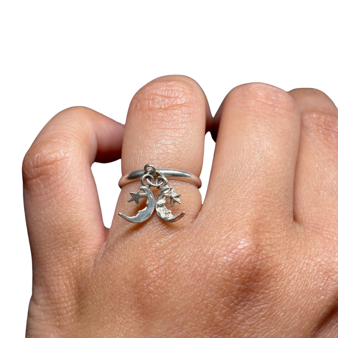 925 Articulate Moon & Stars Charm Ring