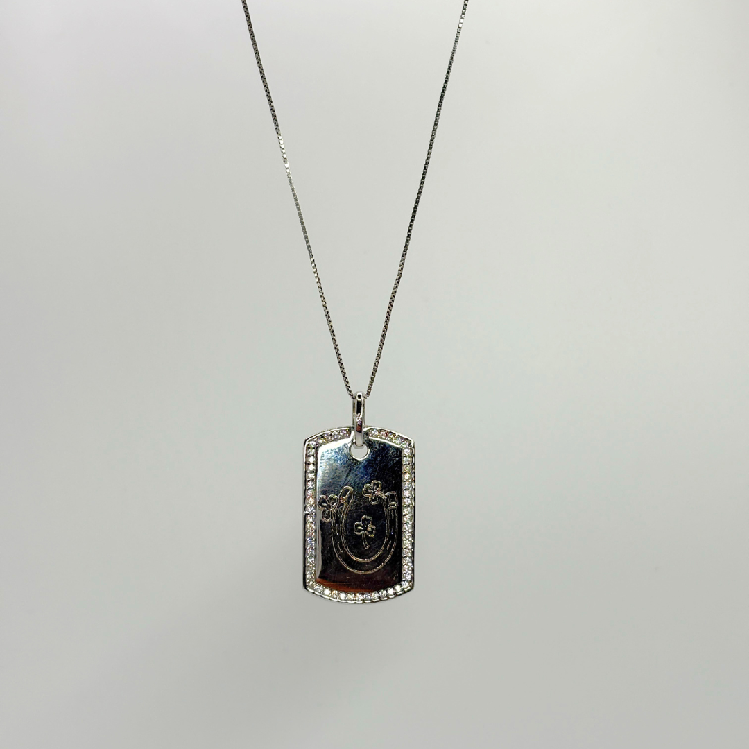 Sterling Luck Dog Tag with Gemstone