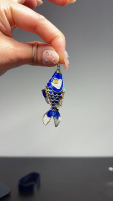 Cloisonne Articulate Blue Koi Fish Pendant