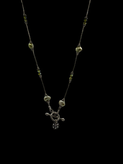 Sterling Green Pearl Station Toggle Clasp Necklace