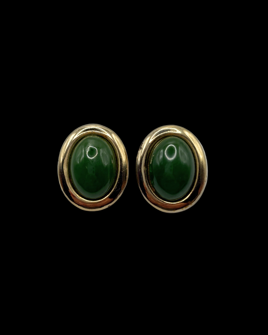 Vintage Gold Plated Green Chalcedony Clip-Ons