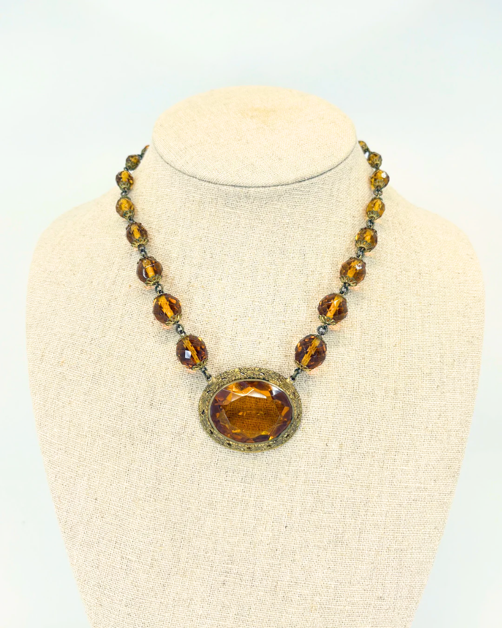 1920s Czech Amber Glass Statement Necklace