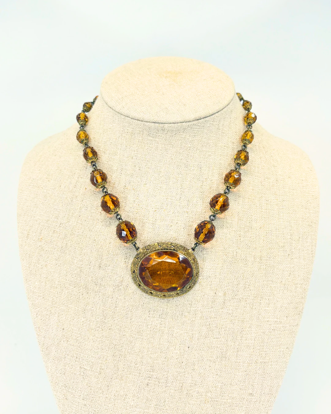 1920s Czech Amber Glass Statement Necklace