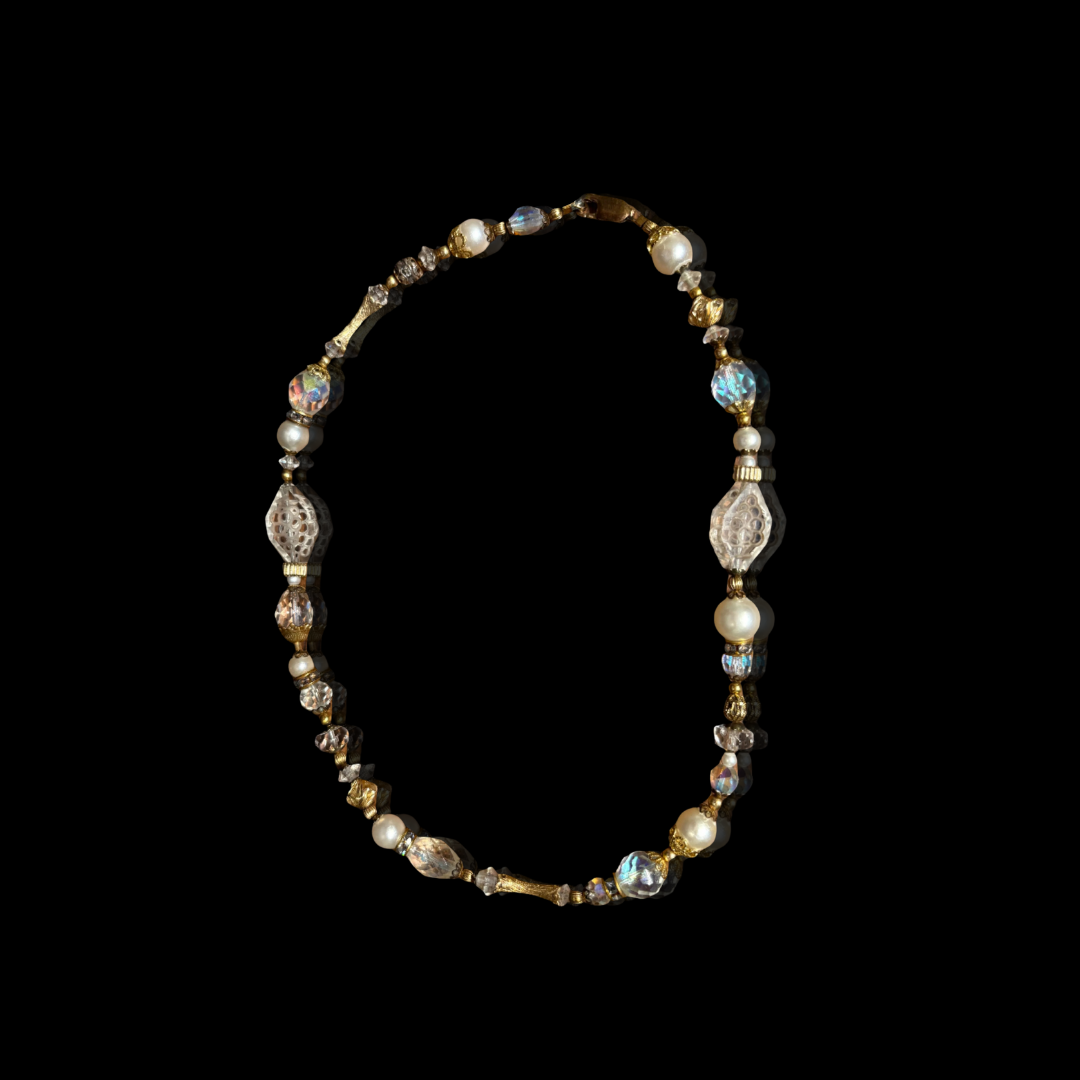 18KT Gold Filled Fresh Water Pearl and Crystal Necklace
