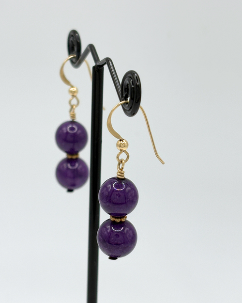Boucles d'oreilles pendantes en améthyste de 18,52 carats, plaquées or 14 carats