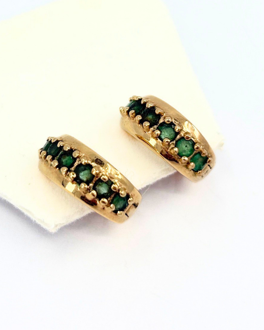 Gold Vermeil Clawset Emerald Huggies