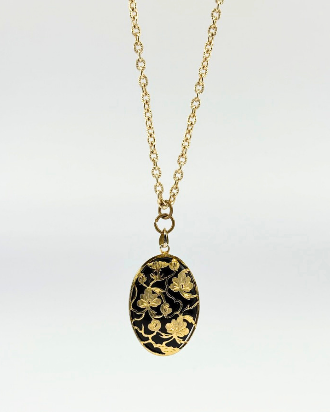 German Onyx Glass Floral Statement Necklace
