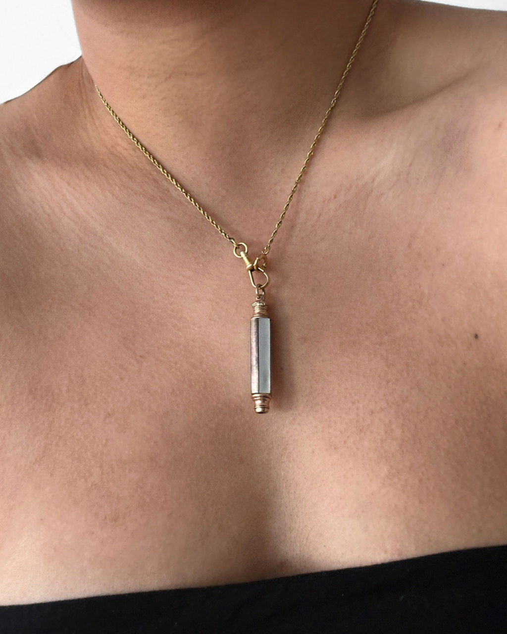 Antique Mother of Pearl Gold-Filled Telescopic Pencil Pendant