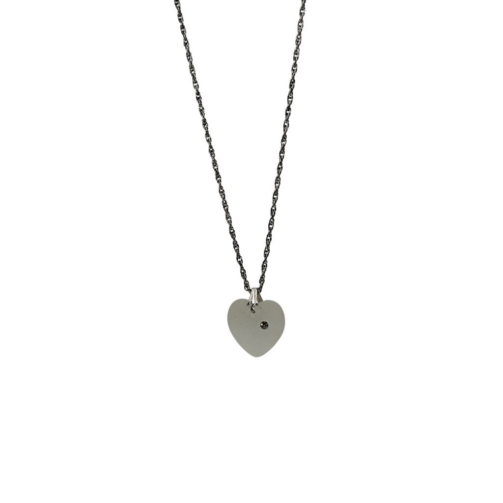 Sterling Frosted Heart Glass & Gemstone Necklace