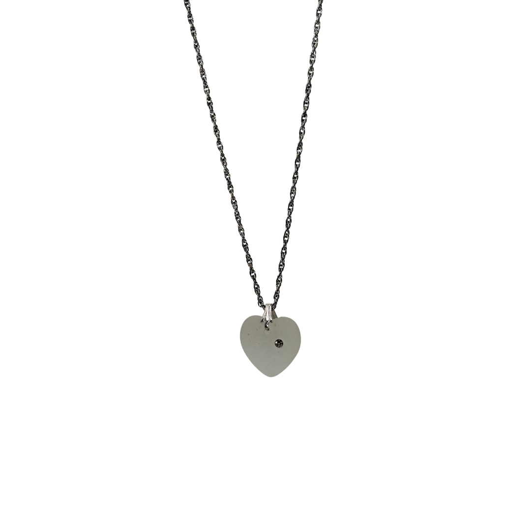 Sterling Frosted Heart Glass & Gemstone Necklace