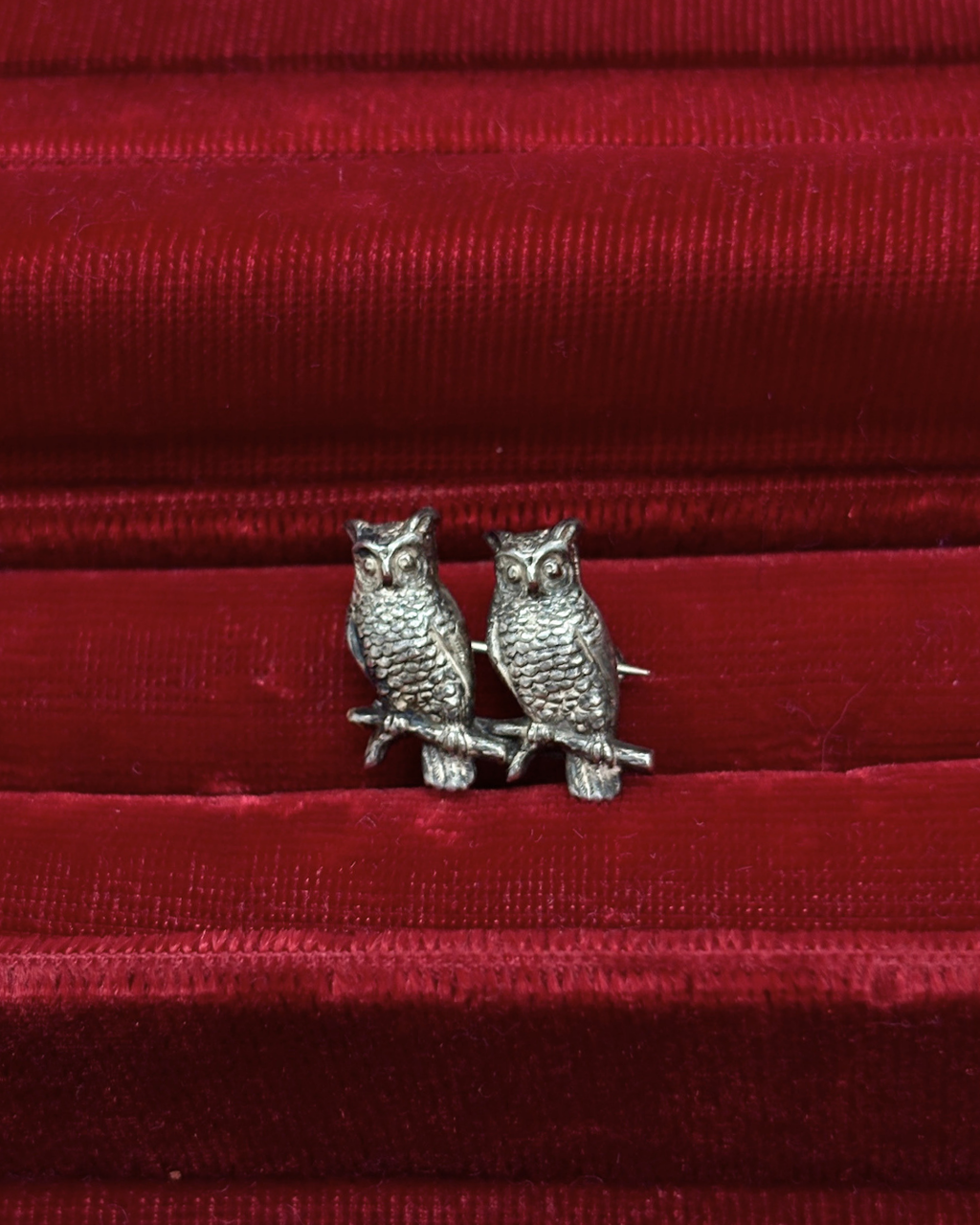 Sterling Silver Pair of Owls Brooch
