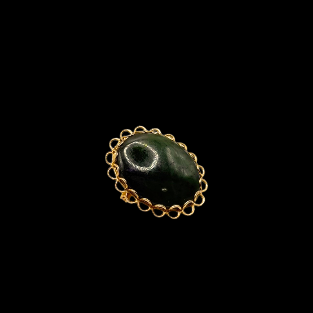 Gold Plated Jade Brooch