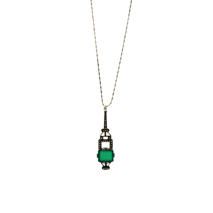 Art Deco 925 Chrysoprase & Marcasite Pendant