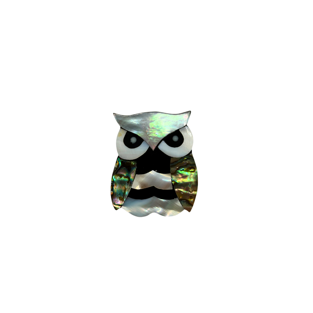 Abalone, MOP & Enamel Owl Brooch