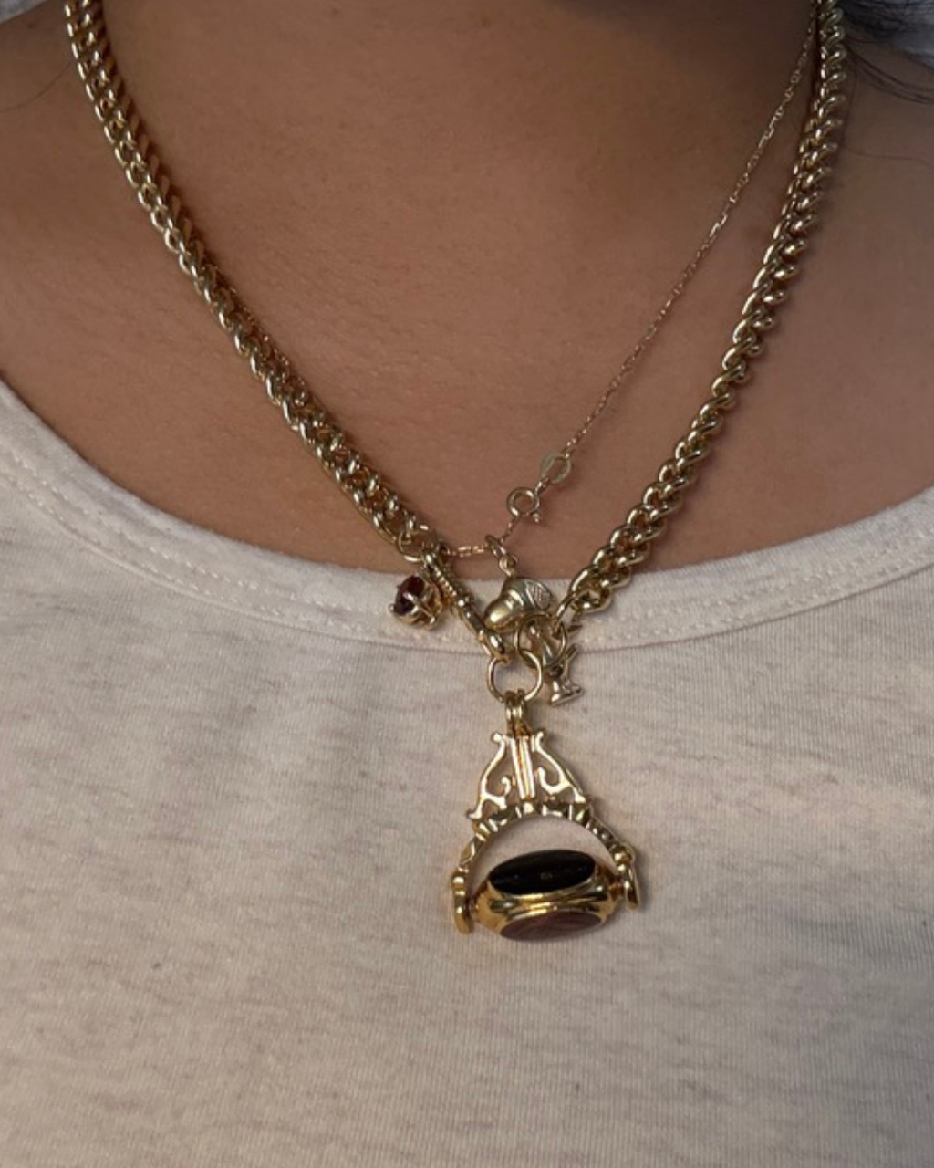 Vintage Gold Filled Albert Chain & Spinner Watch Fob