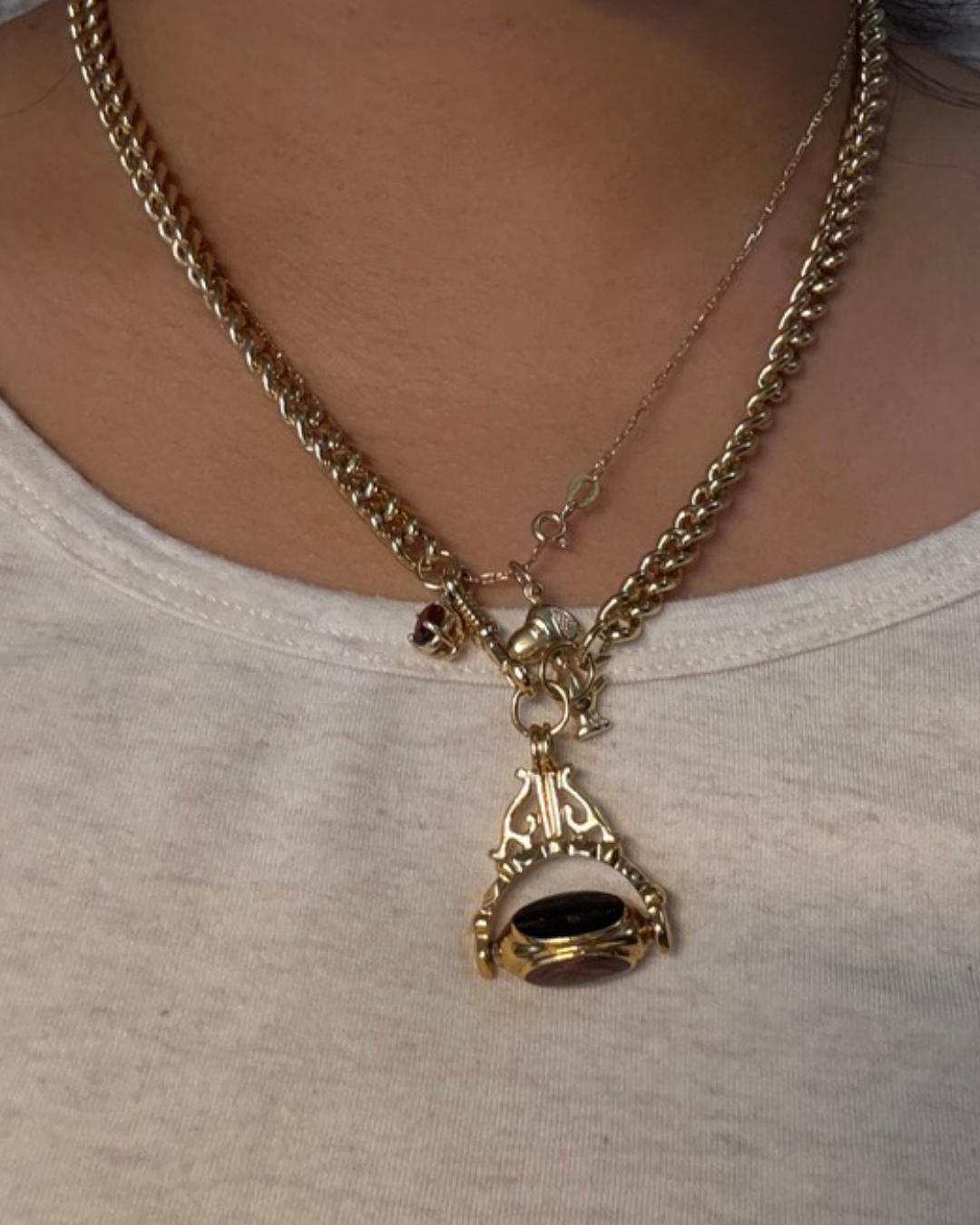 Vintage Gold Filled Albert Chain & Spinner Watch Fob