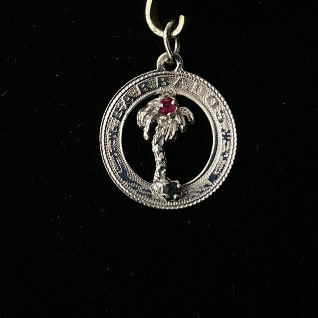 Sterling Silver Barbados Souvenir Charm with Two stones