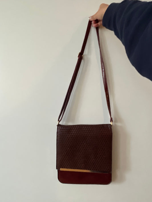 Cherry Red Woven Leather Bag