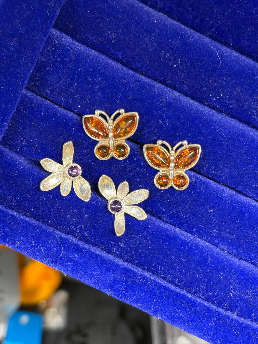 Sterling Baltic Amber Butterfly Stud Earrrings