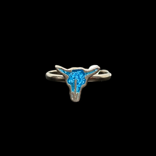 Silvertone Bull Turquoise Ring