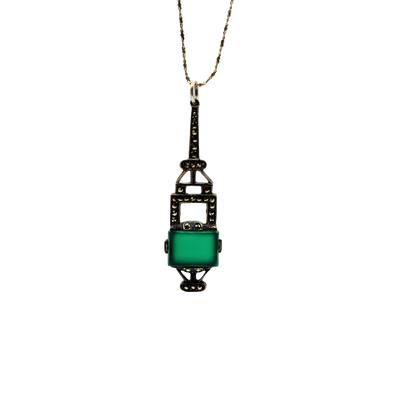 Art Deco 925 Chrysoprase & Marcasite Pendant