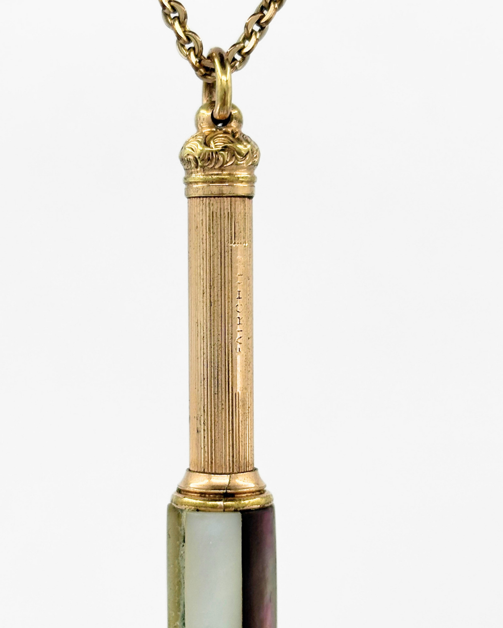 Antique Mother of Pearl Gold-Filled Telescopic Pencil Pendant