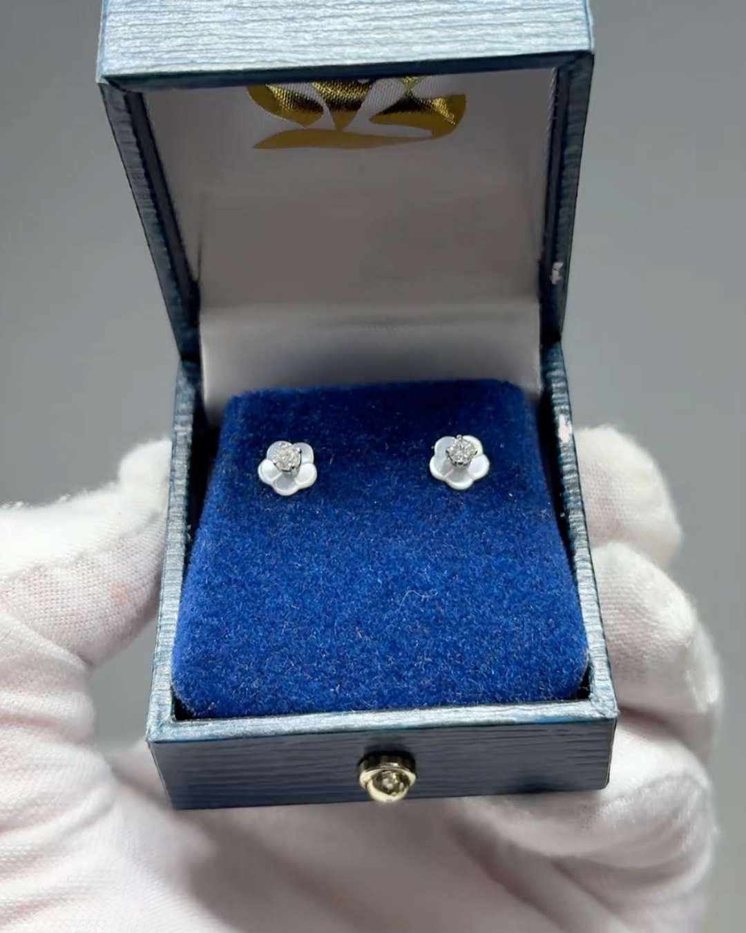 14KT White Gold Natural Diamond Studs with Removeable Mother of Pearl Earring Jackets