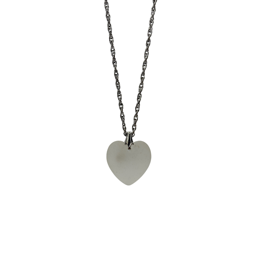 Sterling Frosted Heart Glass & Gemstone Necklace