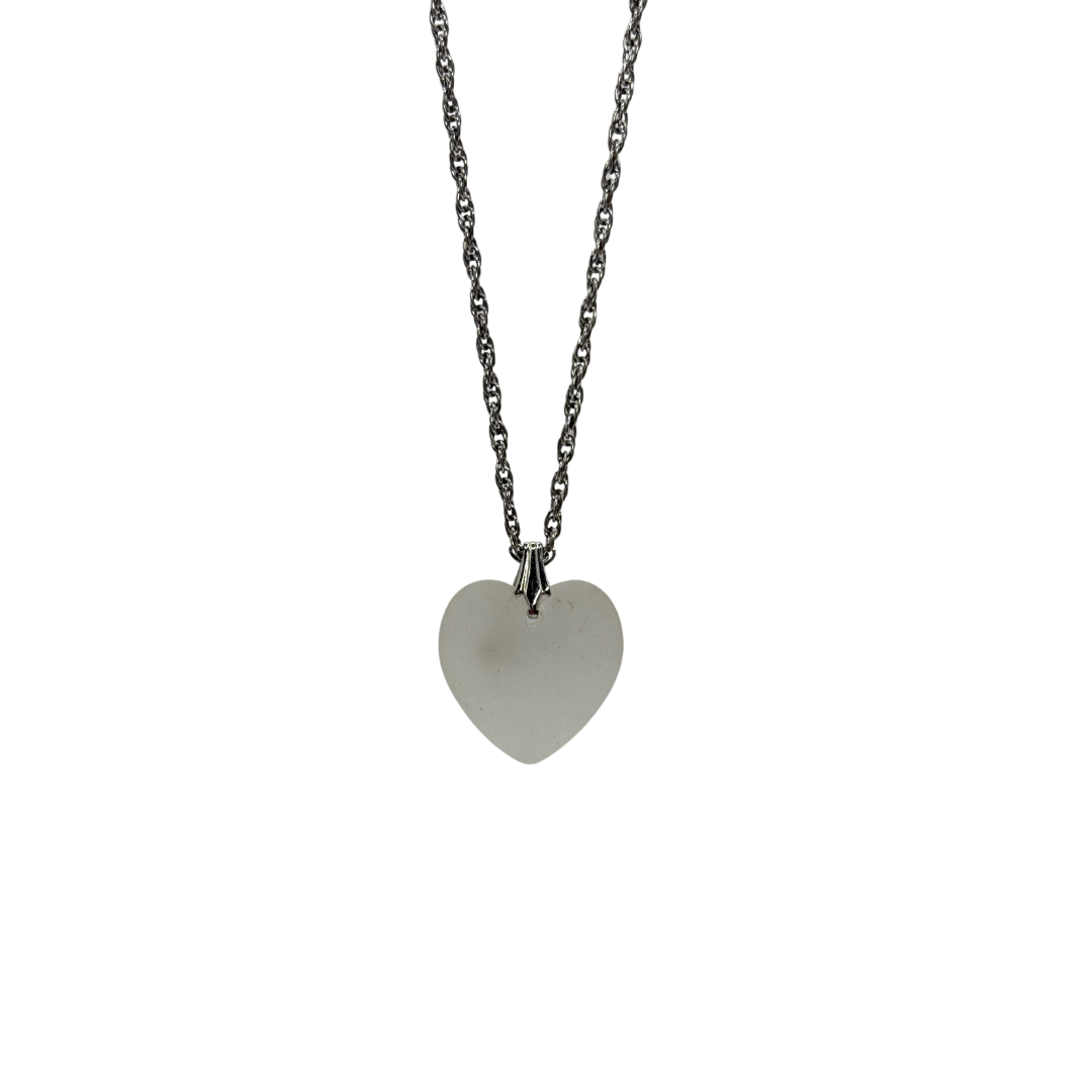 Sterling Frosted Heart Glass & Gemstone Necklace