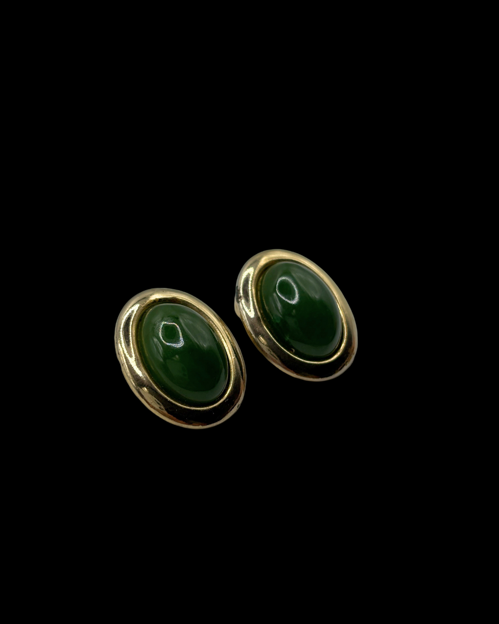 Vintage Gold Plated Green Chalcedony Clip-Ons
