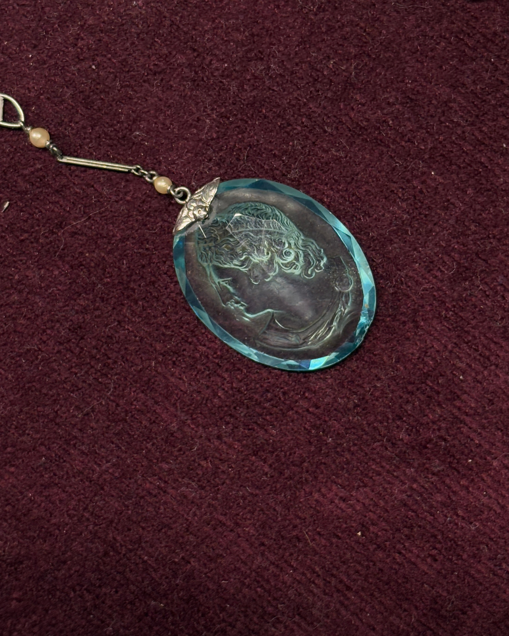 Antique Sterling Glass Cameo Pendant