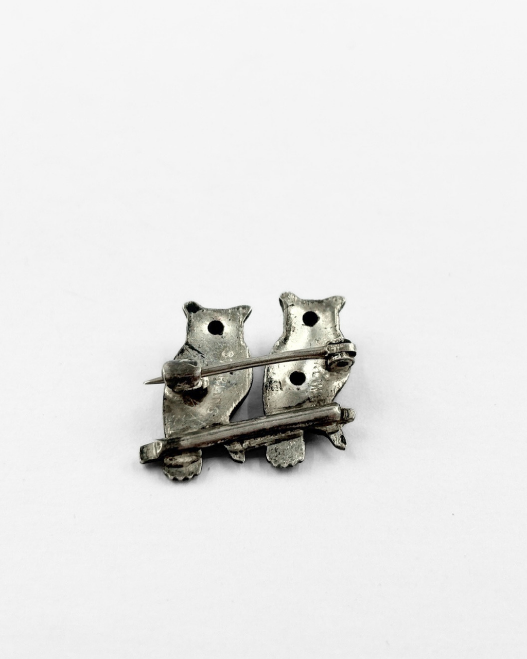 Sterling Silver Pair of Owls Brooch