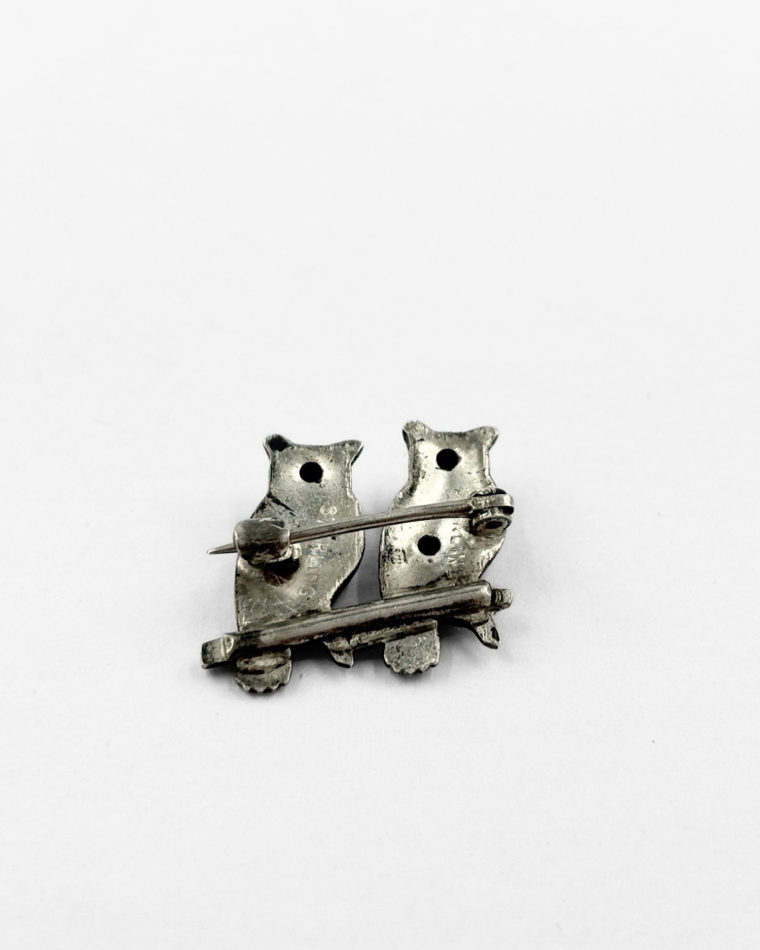 Sterling Silver Pair of Owls Brooch