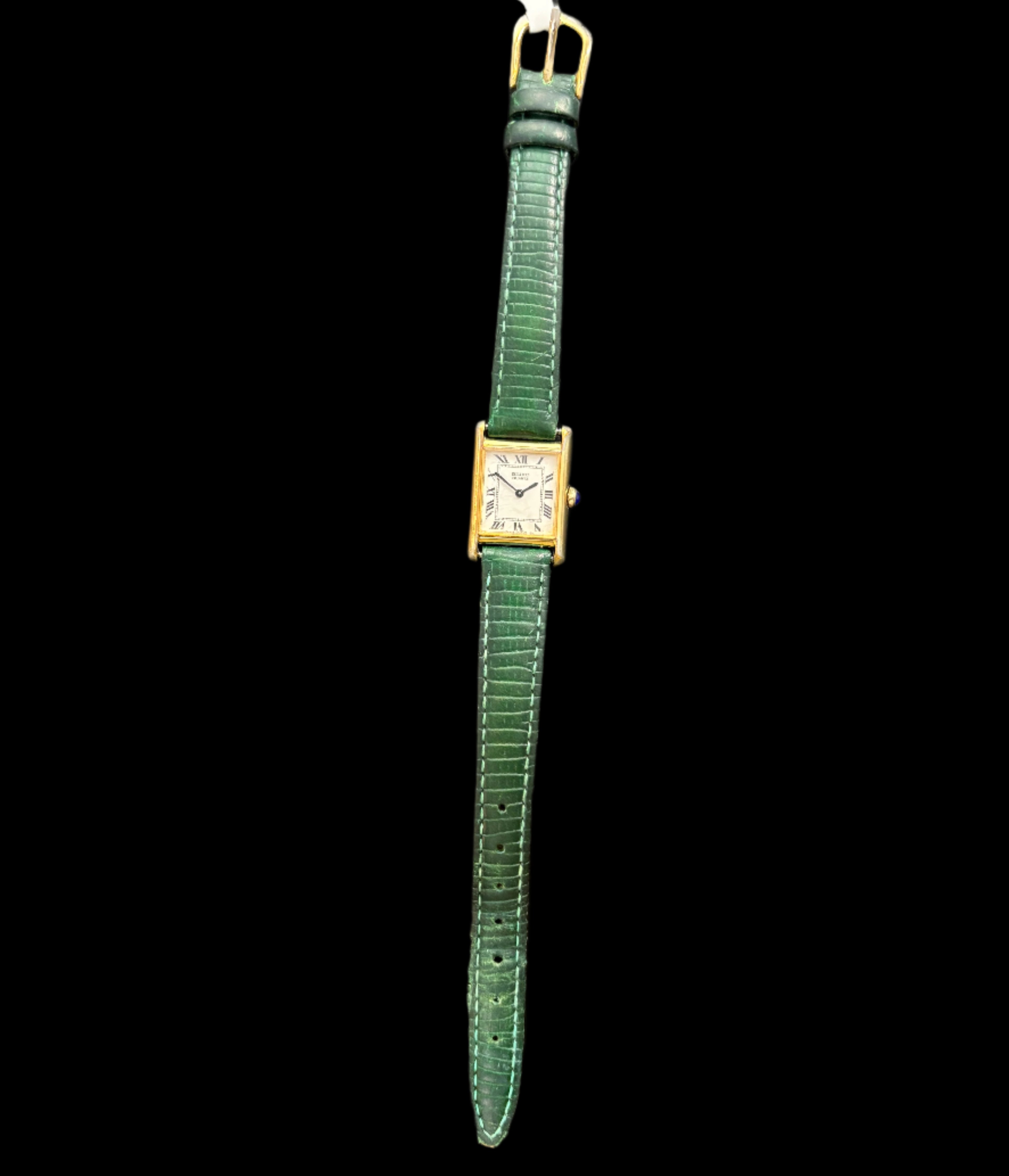 Seiko Tank Green Leather Blue Cabachon