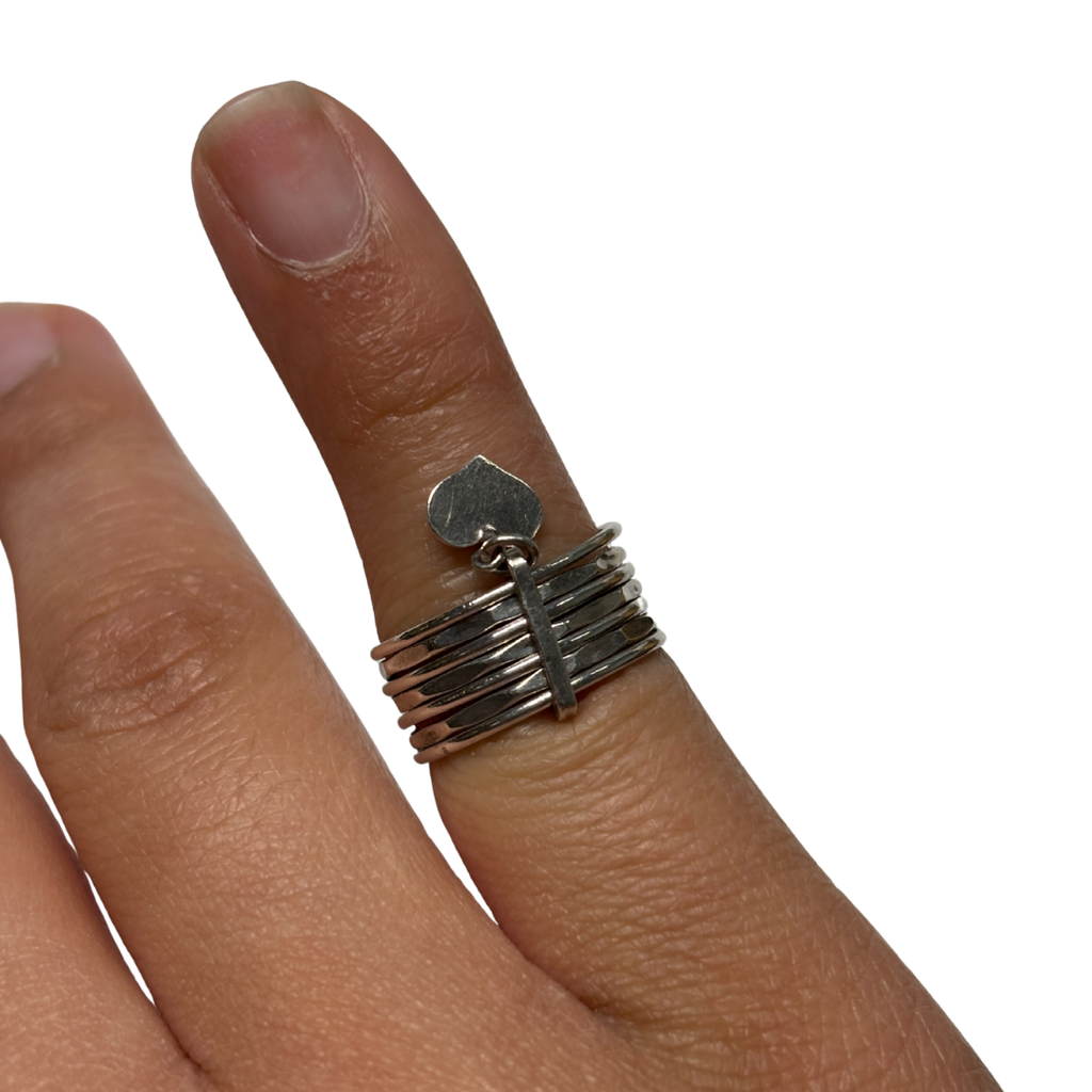 925 80s Articulate Stacking Ring with Heart Charm