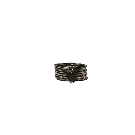 925 80s Articulate Stacking Ring with Heart Charm