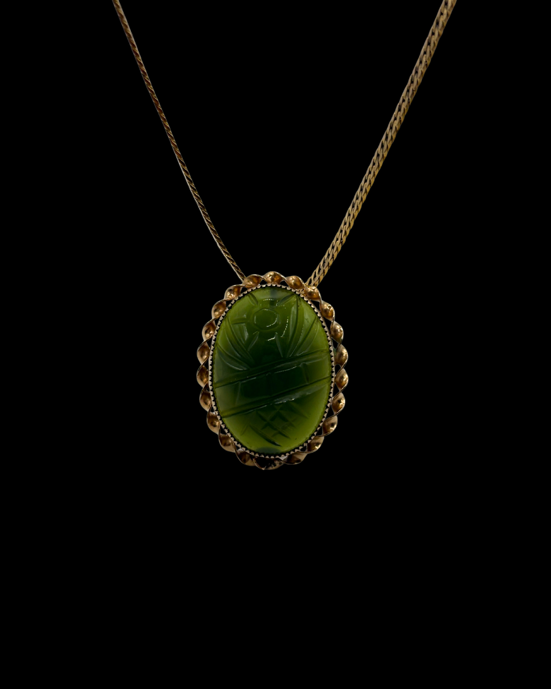 Gold Filled Jadeite Scarab Brooch/Pendant