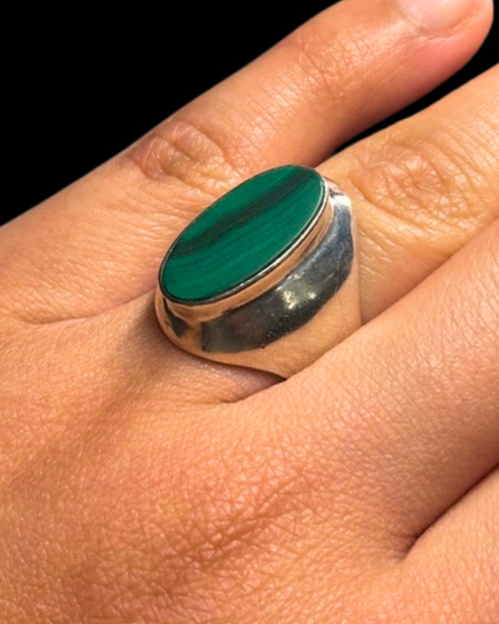 Sterling Malachite Signet Ring