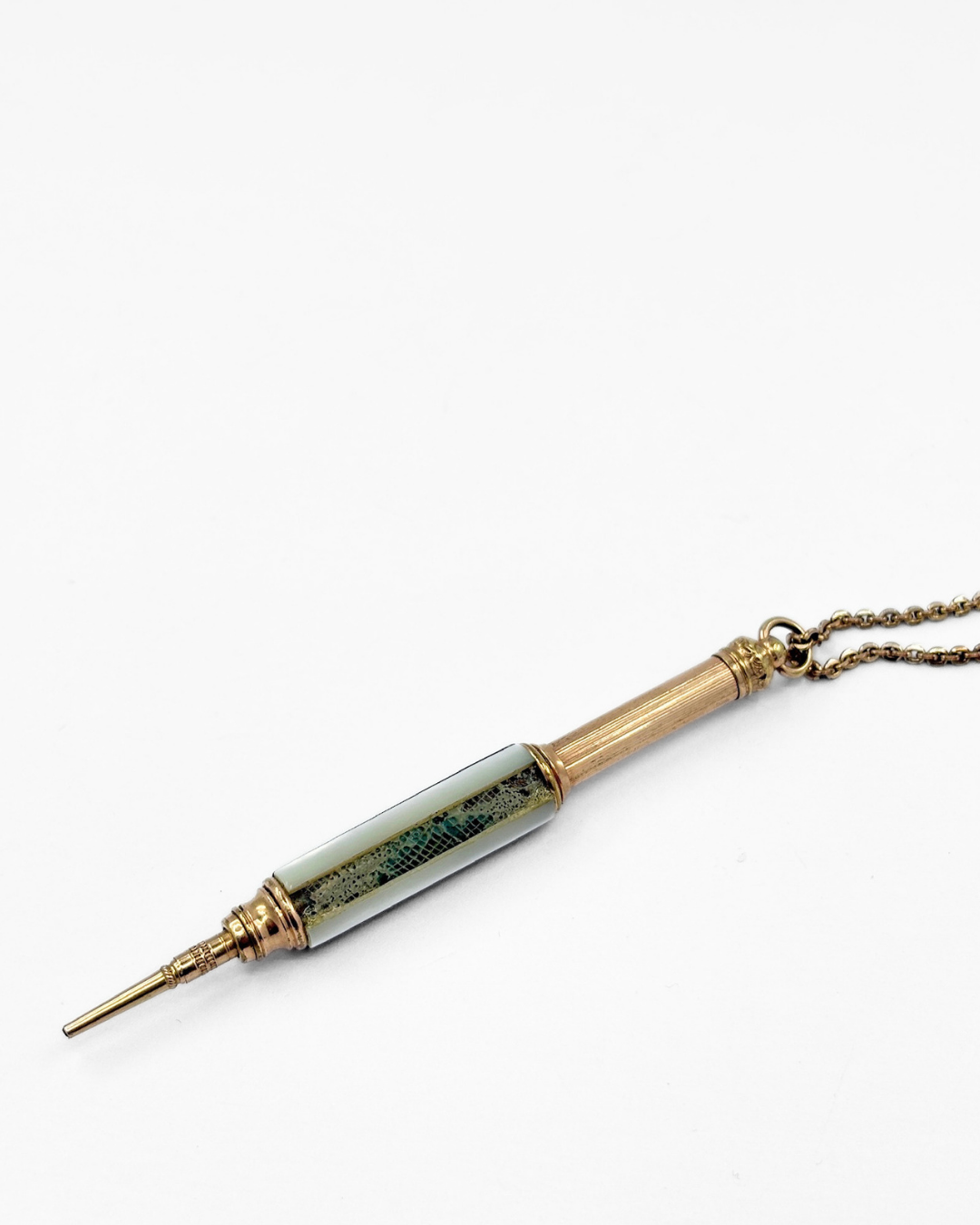 Antique Mother of Pearl Gold-Filled Telescopic Pencil Pendant
