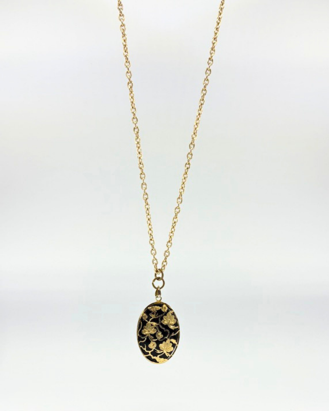 German Onyx Glass Floral Statement Necklace