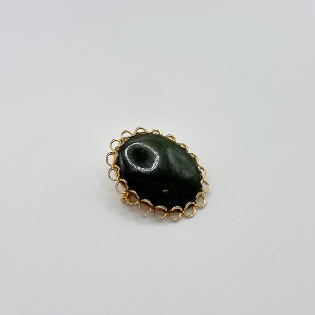 Gold Plated Jade Brooch